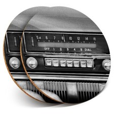 2 x Coasters bw - Old Car Radio Vintage Classic  #43297