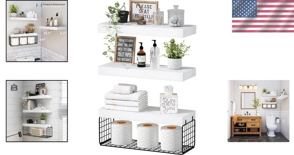 Small Floating Farmhouse Shelves - Bathroom Storage Set of 3 - Image 2 of 4