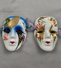 Set of 2 Hand-painted Ceramic Venetian-style Masks, Mardi Gras, Wall Display