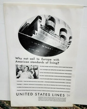 1929 Vintage United States Lines Ad – Sail to Europe Ocean Liner Print