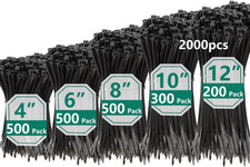 2000 PCS Black Zip Ties Assorted 4 6 8 10 12 Inch UV Resistant Cable Ties Nylon