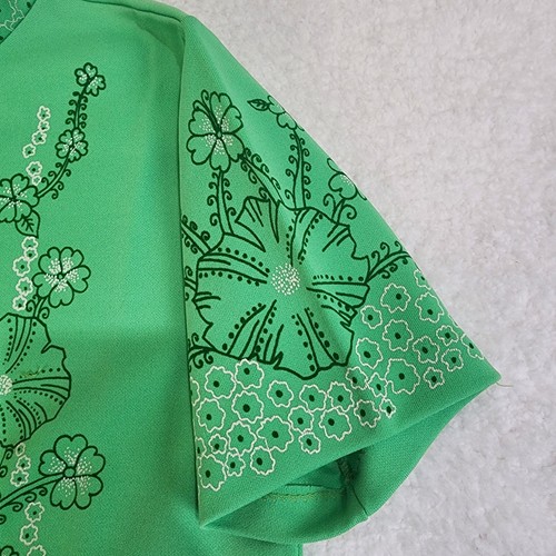 60s 70s Mid MOD Women’s Flowers 1/4 Zip Shirt Blouse Vintage Medium #1456 - Picture 7 of 15