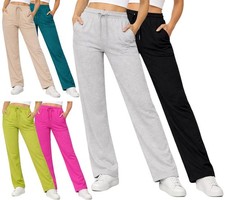 Womens Open Hem Trousers Elasticated Fleece Bottoms Soft Joggers Gym Pants