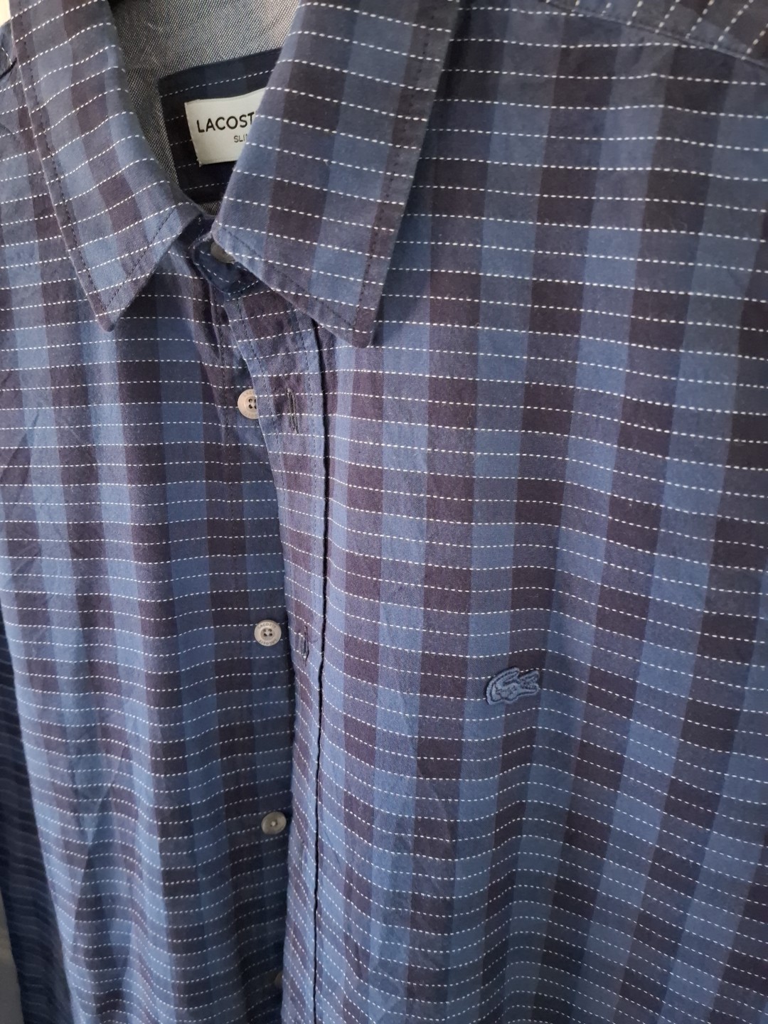 Lacoste Slim Fit Small Mens Shirt Blue Pin Stripe image 4