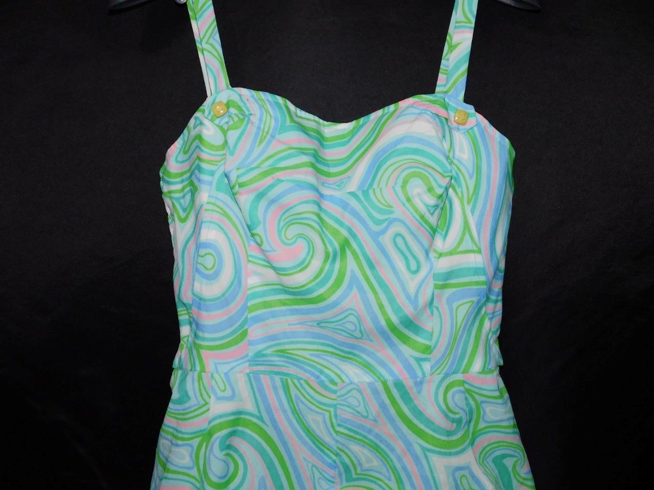 Vtg 60s Gabar XS Green Pink Purple Romper Beach Swimsuit One Piece Psychedelic