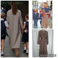 ZARA FLORAL BROWN PRINTED MIDI DRESS BELT ASO KATE MIDDLETON S Uk 8/10 Us 4/6