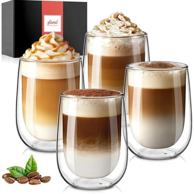Doppelwandige Gläser 350ml Set Borosilikat Glas Café Tee Eistee, Milch, Saft