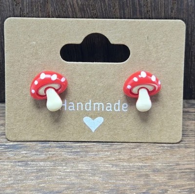 NWT Mini Mushrooms Earrings Red Polka Dot Pierced Stud Light Weight Fashion