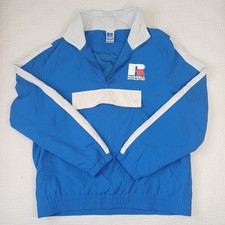 Vintage Russell Athletic Windbreaker Mens Size Medium 1/4 Zip BlueWhite Hood EUC