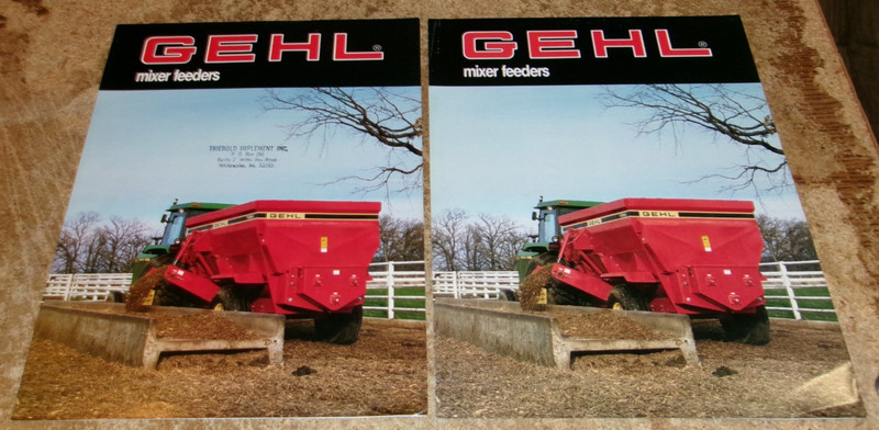 2-lot 1991 + 92 gehl mixer feeders 2 page brochures in nice shape used