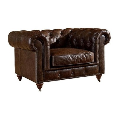 Pemberly Row Set of 3 Leather Loveseat and Sofa and Armchair in Brown