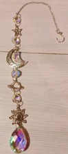 Suncatcher Crystal Light Prism Sun Moon Star Silver Tone 15" Garden Window Gift