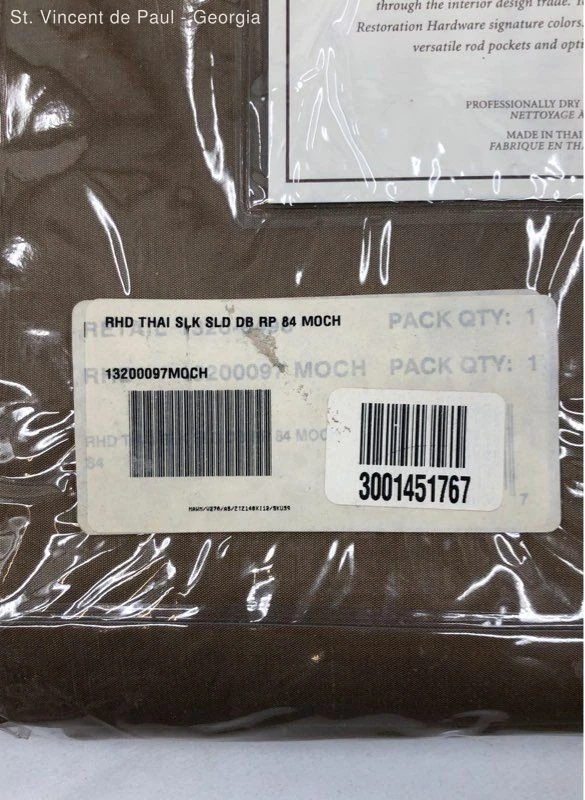 Restoration Hardware Thai 100% Silk Drape Panel 50x96 Rod Pocket 84 Moch W Hooks - Image 4 of 4