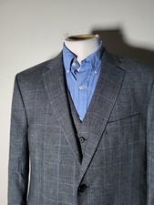 42R Slim Ralph Lauren Gray Blue Check Flannel 2pc Vest  Blazer Coat jacket