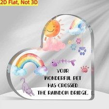 Heart-Shaped Rainbow Bridge Pet Memorial Acrylic Plaque Cat Loss Sympathy Gift