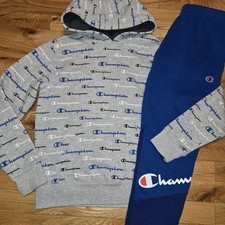 Boys Champion Sweatsuit Sweat Shirt  Jogger Pant Size Medium 10/12 Gray Blue
