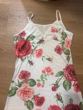 Women's Sleeveless Floral Print Dress V-Neck White Pink Roses Polyester