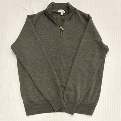Peter Millar Men's Solid Gray Knit 1/4 Zip Mock Neck Pullover Sweater L