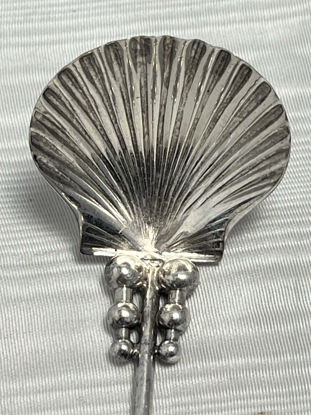 ANTIQUE 14" LONG SILVERPLATE SERVING SPOON WITH SHELL BOWL