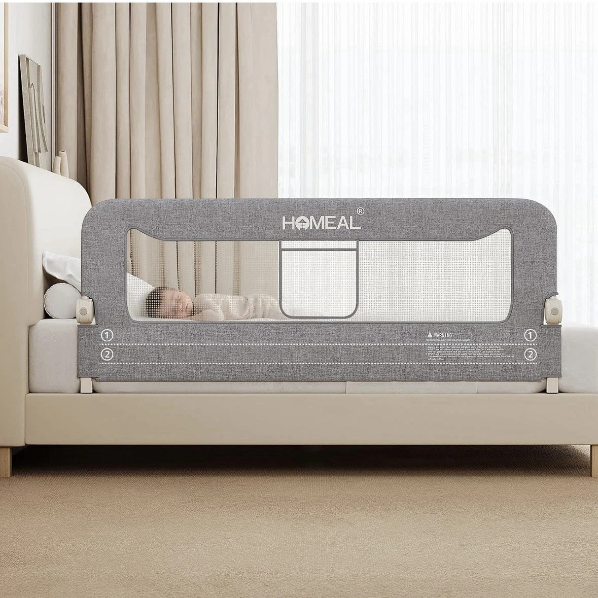 HOMEAL Bed Rail for Toddlers 59in Swing Down Baby Bed Rail Guard New