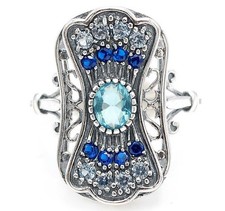 Aquamarine 925 Sterling Silver Art Deco Ring Sz 6 XB11-4