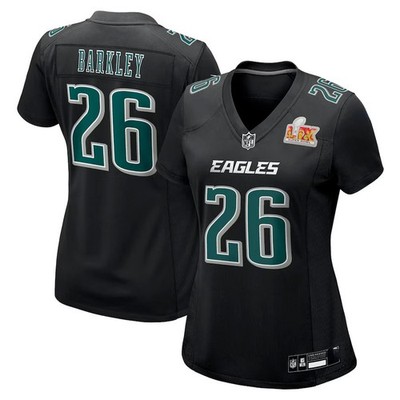 Women's #26 Saquon Barkley Carbon Black Super Bowl LIX Fashion Game Jersey