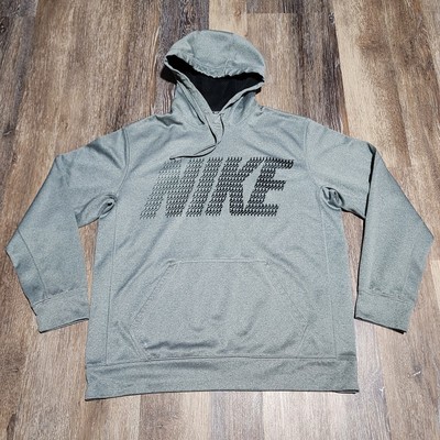 Nike Sweater Mens Large Gray Spellout Therma Fit Pullover Hoodie Sweatshirt