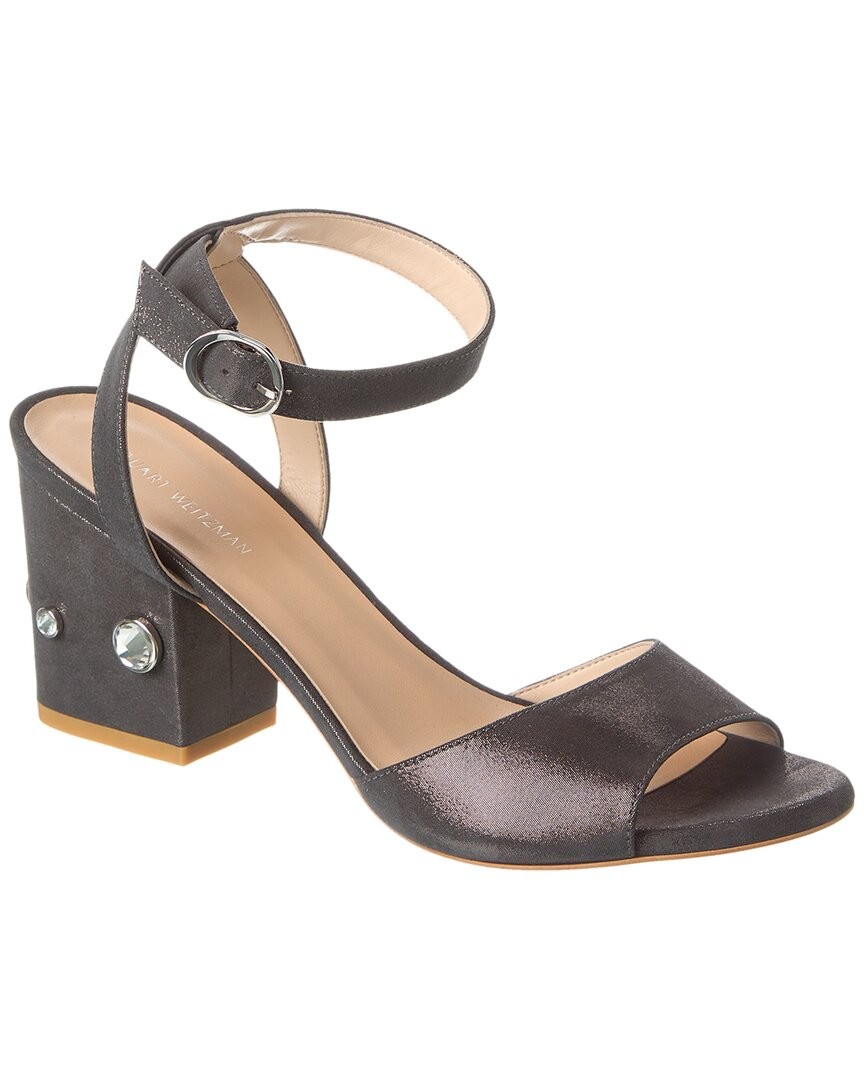 Stuart Weitzman Allshine 75 Suede Block Sandal Women's Black 6.5