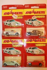 4 Vintage 1980's Majorette El Camino / Morgan / Mercedes / Ferrari Blister Packs