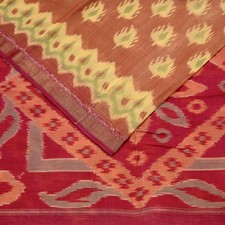 Vintage Red Rusty Saree Pure Silk Pochampally Hand Woven Ikat Sari Craft Fabric