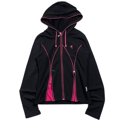 Blue Shark Womens Zip Up Hoodie Black Pink Bird Logo Athletic Jacket Size 2