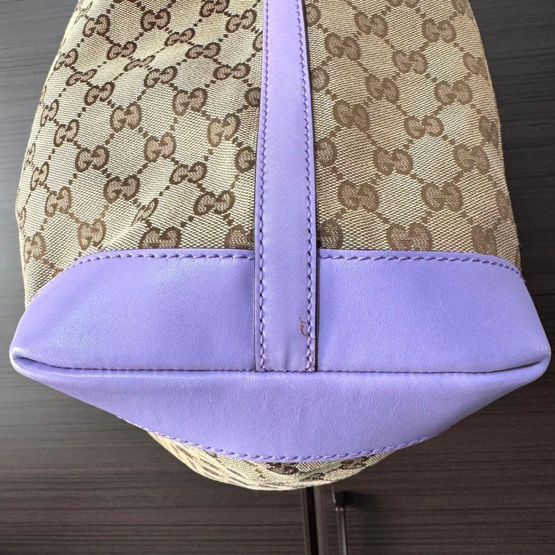 GUCCI GG Canvas Leather Tote Bag Purple with Pouch, Used, Slight Wear thumbnail 6