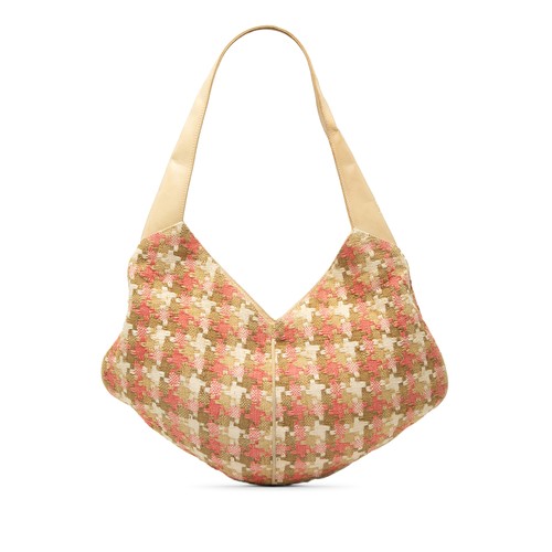 LOEWE Tweed Houndstooth Hobo Pre-Loved Bag Beige