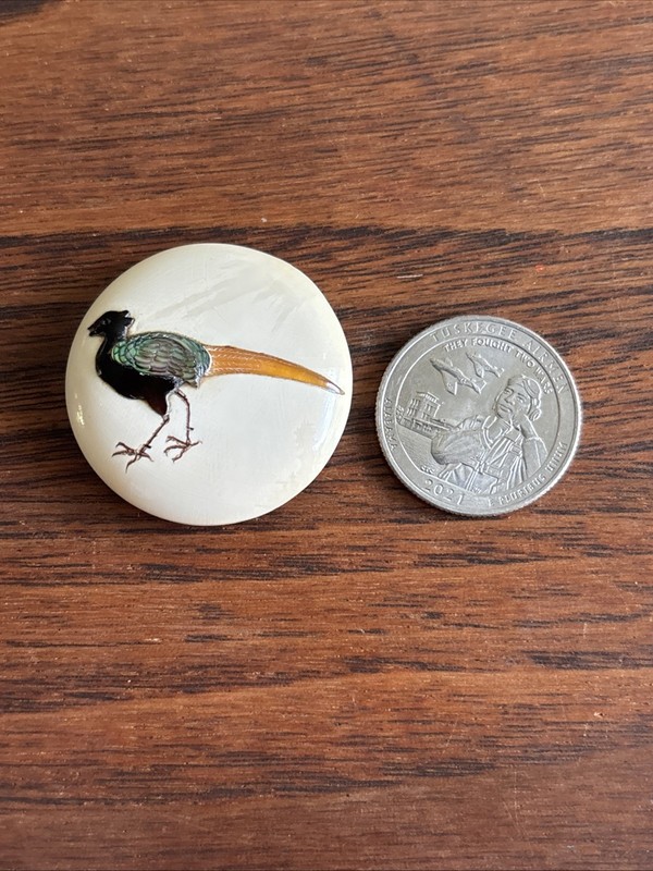 Antique Japanese Shibayama Inlay Button with raised Bird