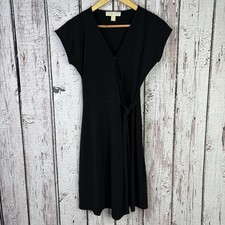 MICHAEL Michael Kors Black Faux-Wrap Mini Dress Small Metal Ring Detail At Waist