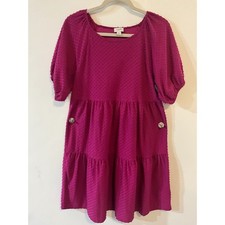 J.Crew Magenta Pink Clip Dot Tiered Puff Sleeve Mini Dress with Pockets Small