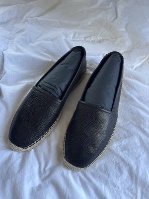 Saint Laurent Black Leather Embroidered Logo Men's Espadrilles