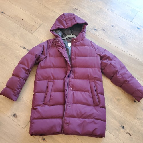 J.Jill Maroon Red Down Puffer Coat Womens Small Hooded Snap Zip Knit Fleece Line - Picture 1 of 10