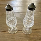 Waterford Lismore Footed Crystal Salt Pepper Shakers Set Silver Plated Lid 6"Vtg