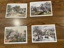 VINTAGE Currier & Ives Set of 4 "American Homestead" Lithographs, 4 Seasons 5x7"