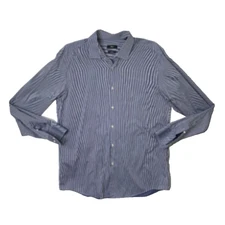 Hugo Boss Shirt Mens 43 Navy white SLIM Fit Easy Iron Long Sleeve Shirttail Hem