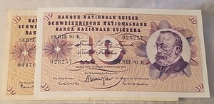 Two Note Set: Switzerland 10 Franken 1968 P45p. VF/XF