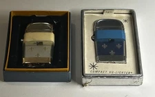 Vintage Scripto Vu Lighters Lot of 2 Boxes 60s to Pre 76 Untested Fluer de Lis