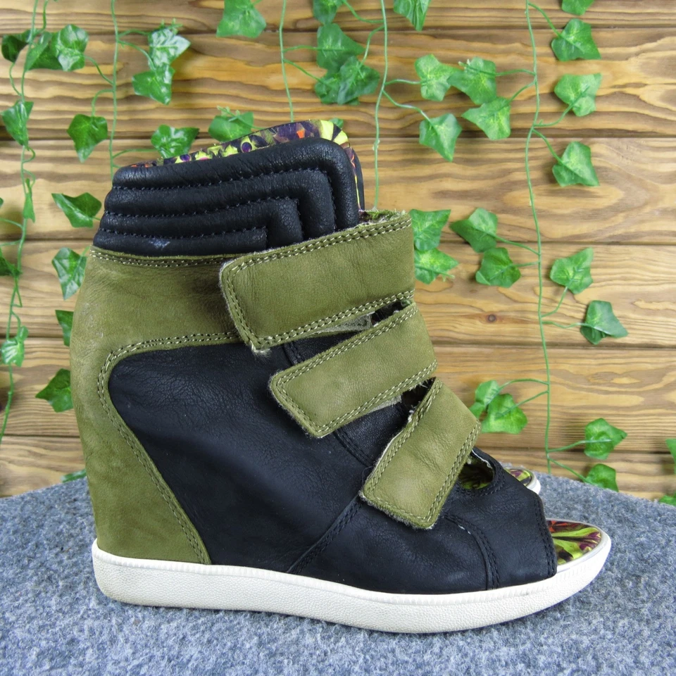 Boutique 9 Nerine Women 7 Black/Olive Leather Wedge Sneaker Bootie Hook-and-Loop - Image 3 of 4