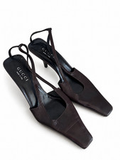 Gucci Vintage Brown Patent Leather Slingback Square Toe Heels Size 10B US 10