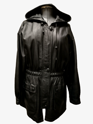 Vintage 90s Middlebrook Park Women's Black Genuine Leather Hooded