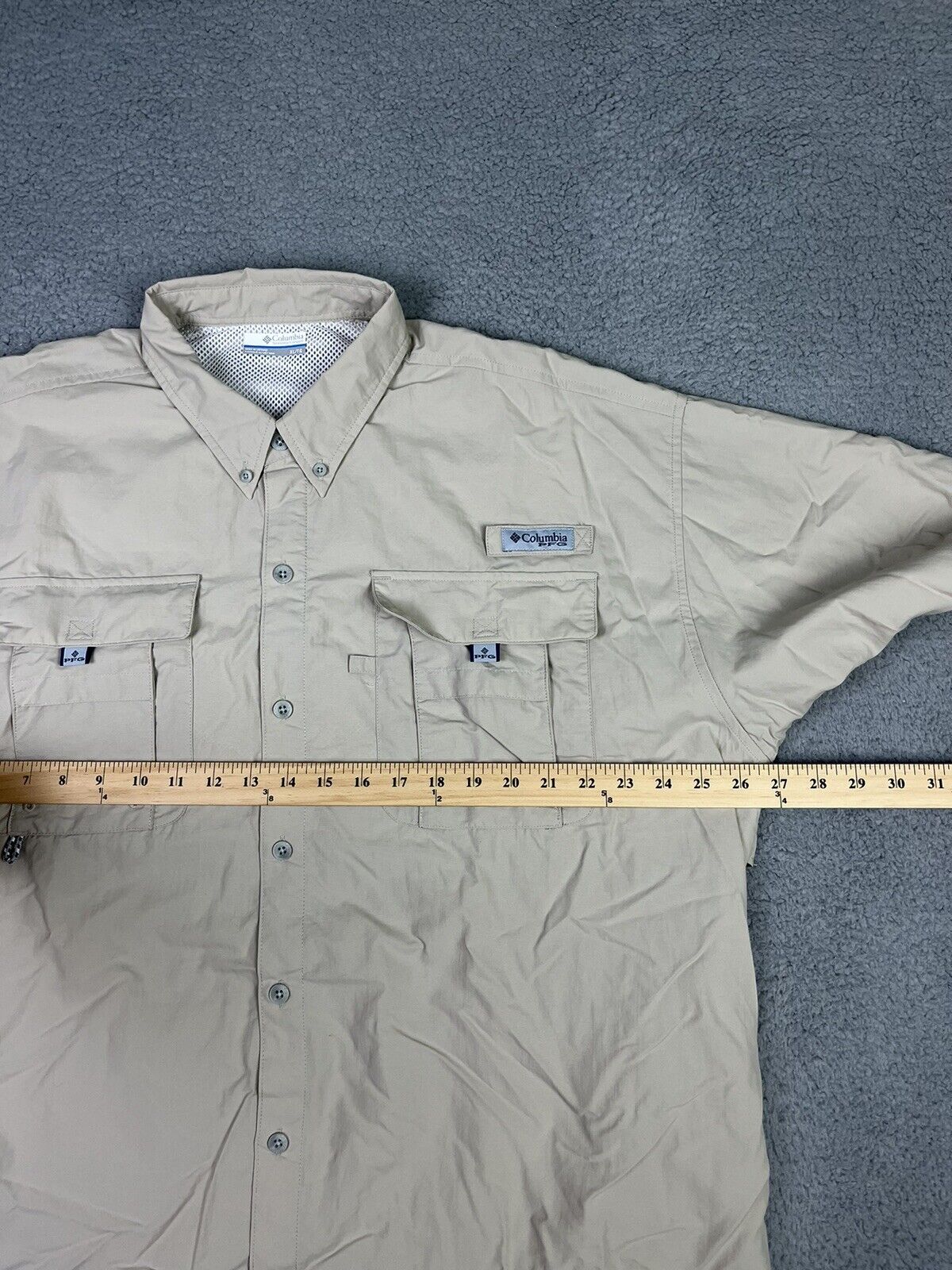 Columbia PFG Vented Shirt Mens XL Beige Short Sleeve Performance Fishing  Hiking - Deblu