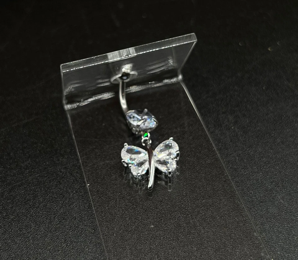 Anillo ombligo mariposa calibre 14 acero inoxidable circonita cúbica Foto 3 de 4
