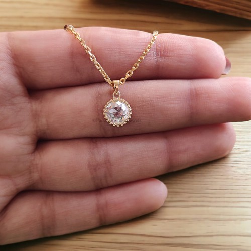Antique Rose Cut Pendant Round Rose Cut Colorless Moissanite Pendant FD136 - Picture 4 of 10