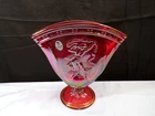 Fenton Ruby Red Carnival Glass Dancing Ladies Fan Vase 2007 FFOGKC